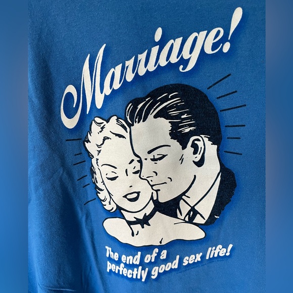 Satirical short sleeve t-shirt, adult size large, blue. Great used condition! - Picture 2 of 5